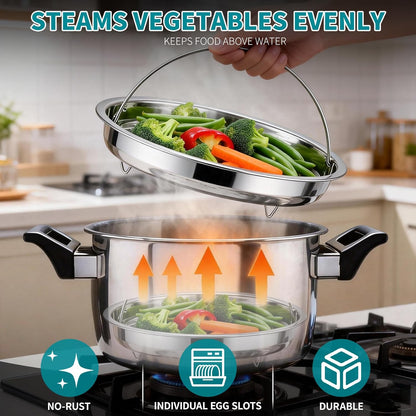 Broccoli Steamer Basket, Stainless Steel Vegetable Steamer Basket, for Steaming Food, with Foldable Handle and Stable Stand, Fine Steam Holes, Non-Rust, Ideal for Veggie and Most Pots