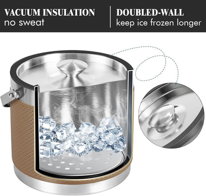3.2L Double Wall Stainless Steel Ice Bucket with Lid,Scoop, Updated Insulated Ice Bucket for Cocktail Bar and Parties