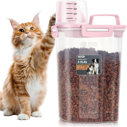Dog Cat Food Storage Container, Pet Food Pourable Container Airtight with Large Spout & Cup, BPA-Free Plastic Food Dispenser for Pet Food, Bird Seed, Rice, Flour (Dark Gray, 2.5L)