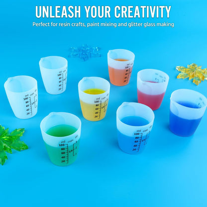 Silicone Resin Mixing Measuring Cups for Resin Supplies, 600ml/20oz Bowl, 250 & 100ml Thickened Reusable Silicone Cups for Epoxy Mixing, with Stir Sticks and Pipettes, Jewelry Making