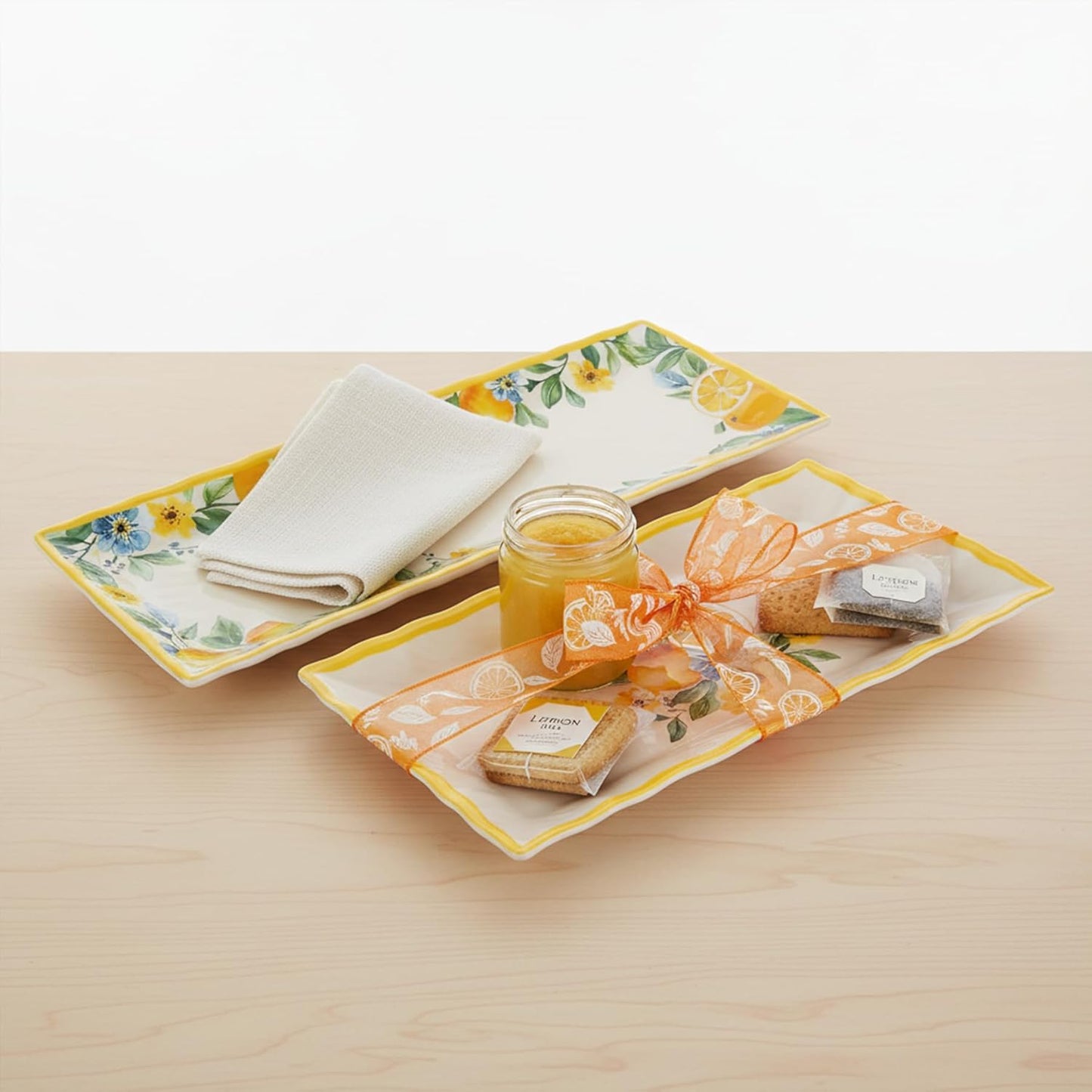 2 pcs Melamine Tray Set with Strawberry Design, 19 Inch and 14.5 Inch Large Serving Plates, Unbreakable Dinnerware for RV, Camping, Party, Easy Clean