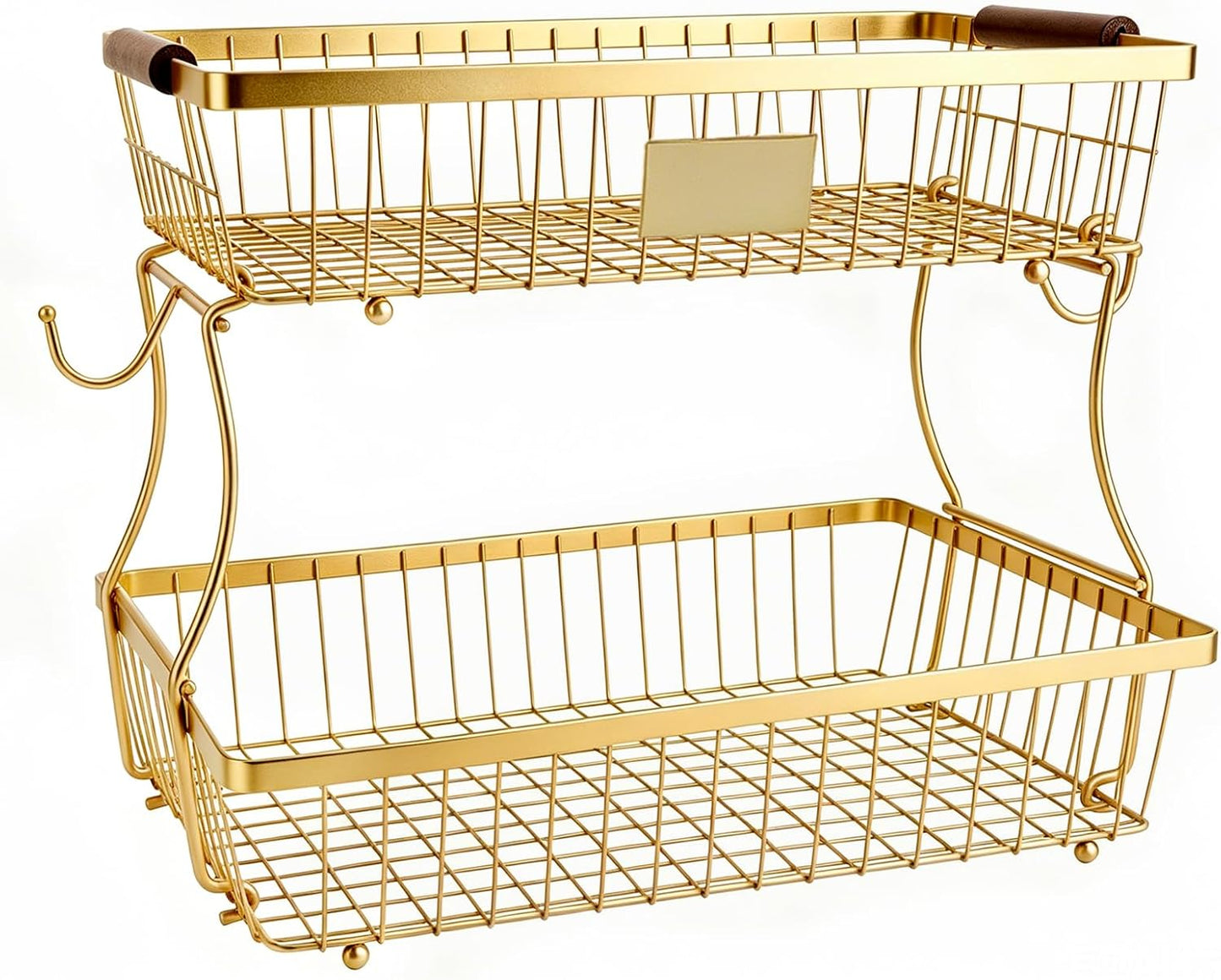 2-Tier Stackable Wire Basket with 2 Banana Hooks, Pantry Organizer for Kitchen Countertops, Cabinets & Under-Sink Spaces; Ideal for Storing Snacks, Fruits, Veggies, Onions, Potatoes, & More,Black