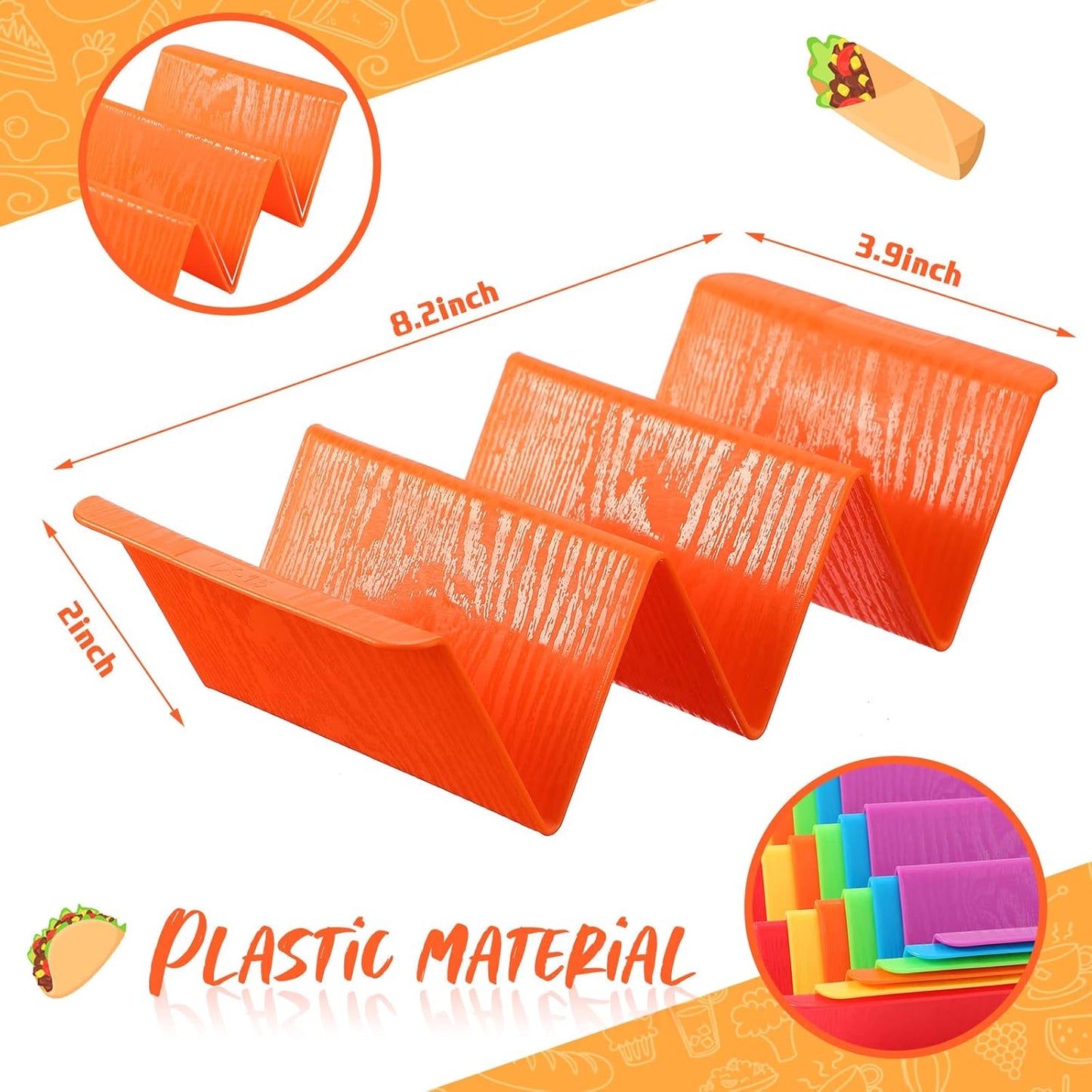 60 Pack Colorful Taco Holder Stands Plastic Large Taco Tray Plates Hold 2 or 3 Each Rack Server Hard Tortilla Holder for Party Platter Rack Dishwasher Microwave Safe