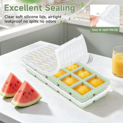 Silicone Freezer Trays with Lid (4-Pack), 1-Cup, 2-Cup, 1/2-Cup & 2-Tbsp Silicone Freezer Molds, Stackable Soup Freezer Meal Prep Containers,Ice Cube Tray for Making Sauce,Smoothies,Yogurt Bites