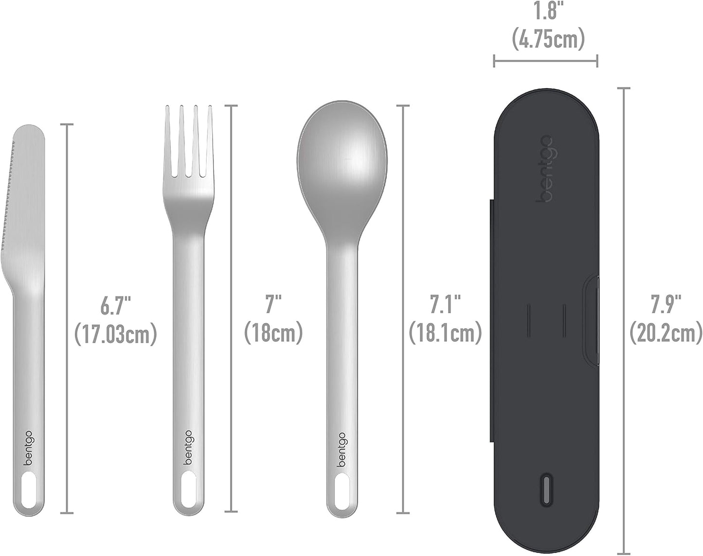 Bentgo Stainless Travel Utensil Set - Reusable 3-Piece Silverware Set with Carrying Case, High-Grade Premium Steel, BPA-Free Case, Eco-Friendly - Ideal for Travel, Camping, and Office Use (Gray)