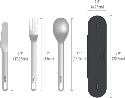Bentgo Stainless Travel Utensil Set - Reusable 3-Piece Silverware Set with Carrying Case, High-Grade Premium Steel, BPA-Free Case, Eco-Friendly - Ideal for Travel, Camping, and Office Use (Gray)