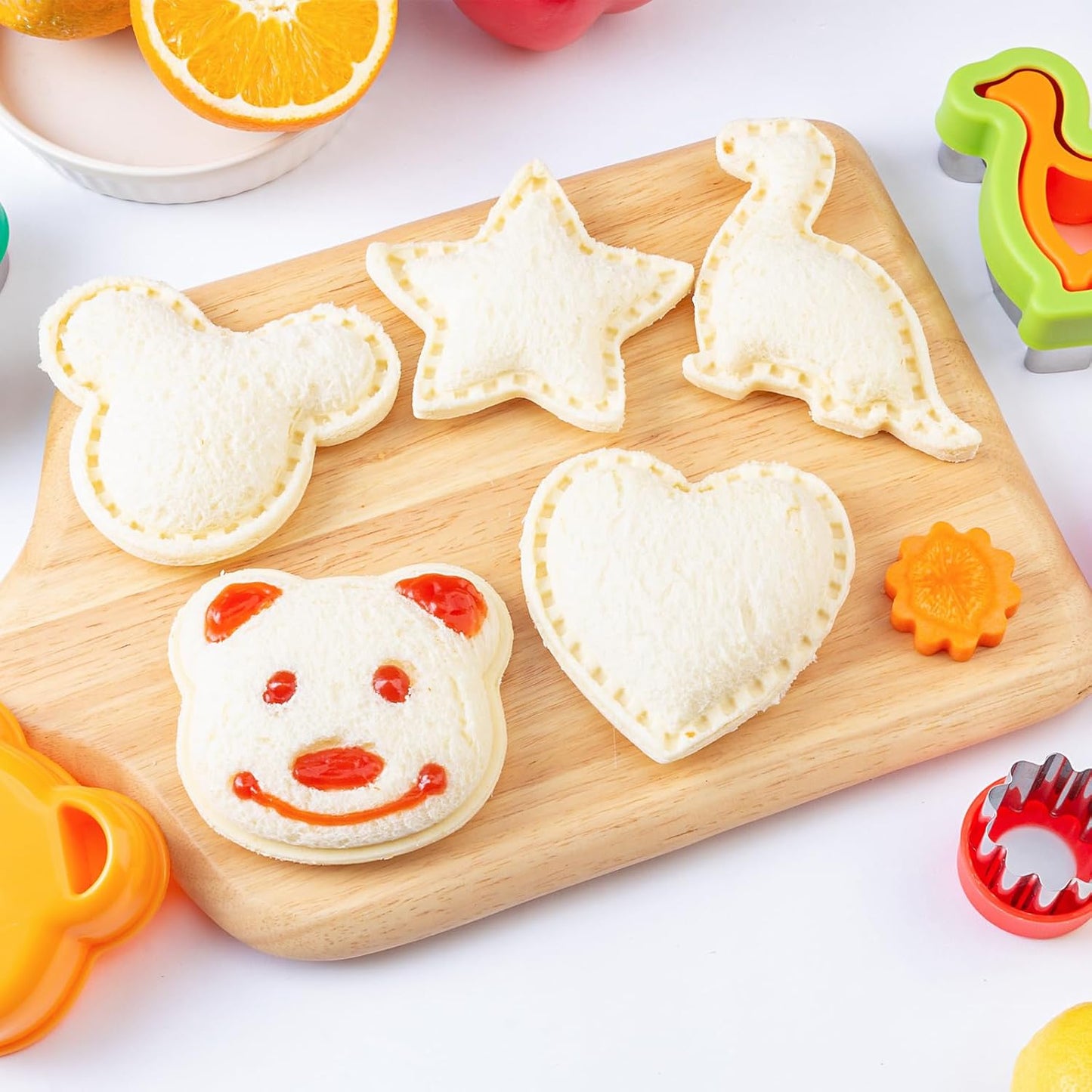Sandwich Cutter for Kids 48 Pcs, Kimfead Cookie Cutters, Fruit Vegetable Cutter Shapes, Food Picks for Bento Box, Mouse Dinosaur Star Square Heart Shape