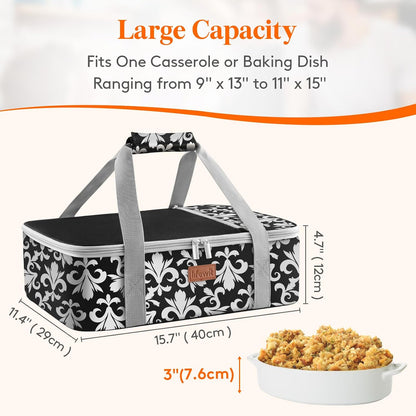 Lifewit Insulated Single Decker Casserole Carrier for Hot or Cold Food, Lasagna Lugger Holder Fits 9" x 13" Baking Dish, Thermal Lunch Tote Bag for Potluck Parties, Picnic and Cookouts, Black