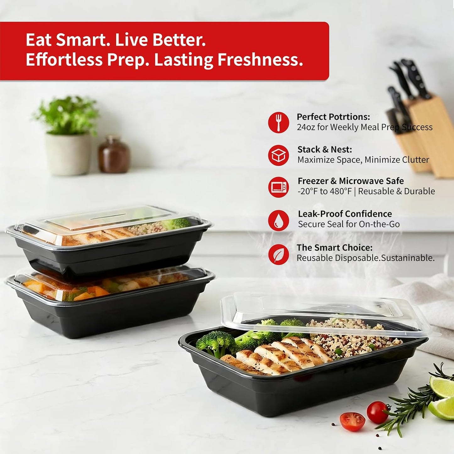 60 Pack Meal Prep Containers with Lids,38 oz,Reusable,To Go | Take Out,Food Storage,Disposable Plastic Lunch Boxes,Sturdy,Freezer,Microwave,Dishwasher Safe,Stackable,Leak-proof
