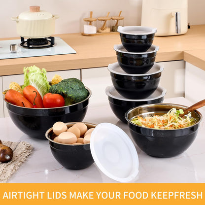 Pink Mixing Bowls with Airtight Lids, Stainless Steel Nesting Mixing Bowls Set of 7, Ideal for Baking, Prepping and Serving Food, Size 7, 3.6, 2.7, 2.1, 1.5, 1.1,0.8 QT, Stackable Design