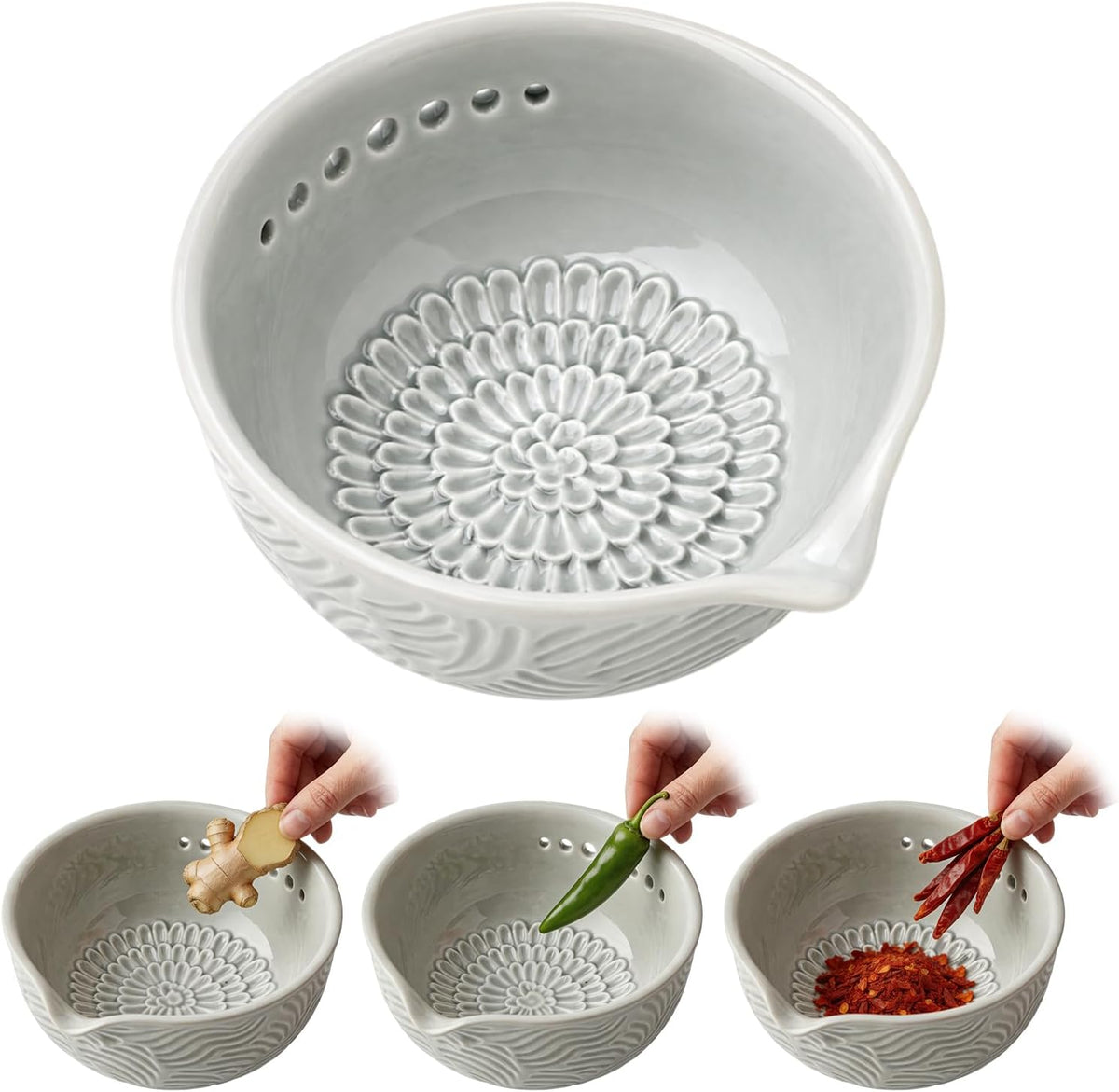 Herb Stripper Bowl, 3-in-1 Ceramic Herb Peeling Bowl