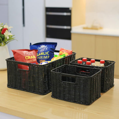 HOONEX Water Hyacinth Storage Baskets, Wicker Baskets for Storage, Hand Woven Baskets with Carry Handles, Set of 2, Natural