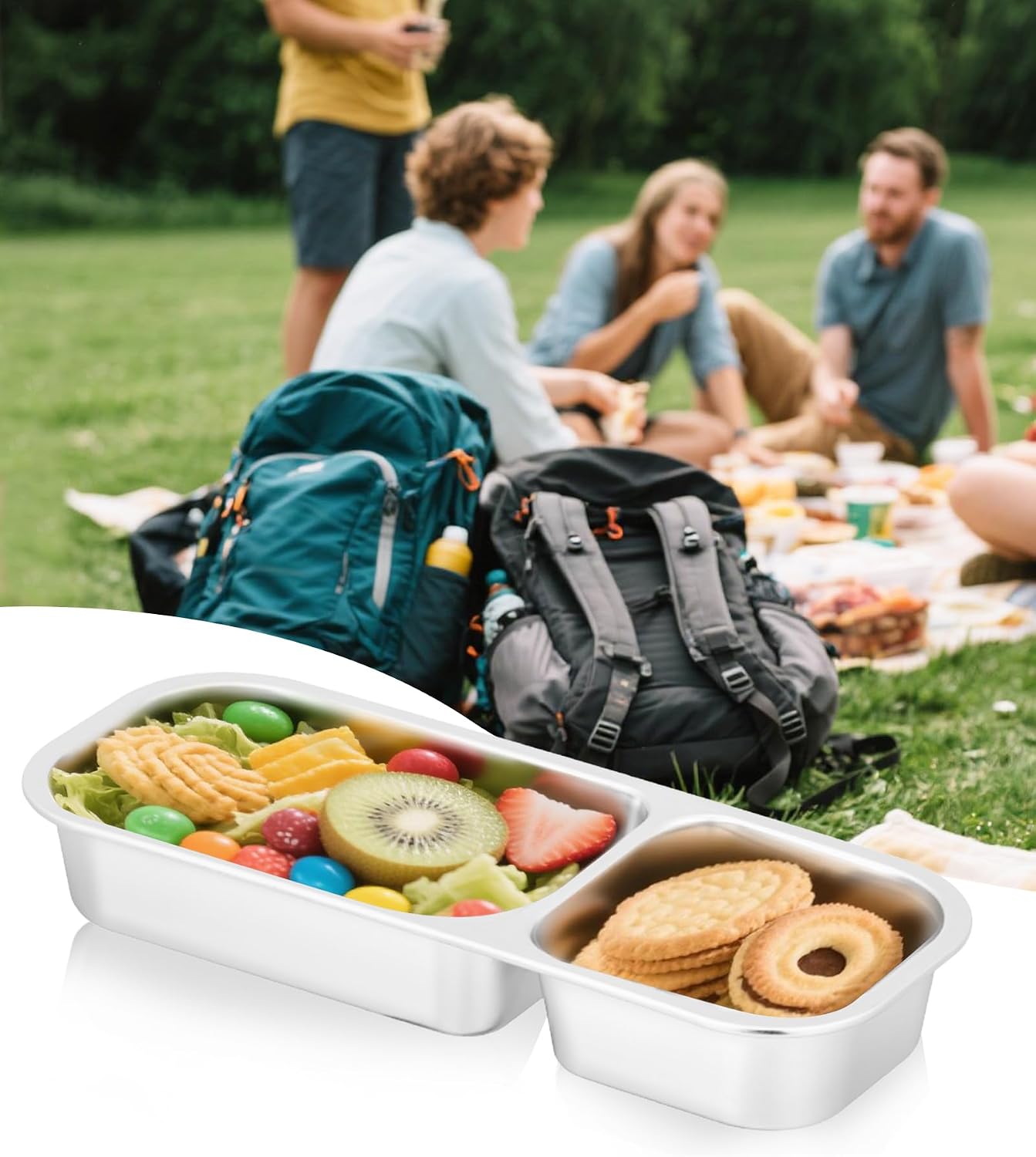 Ugotit Stainless Steel Snack Containers, Reusable Snack Containers with Lids, 3 Compartments Leakproof Snackle Box Organizer, Divided Food Storage Containers for Meal Prep, Travel (20oz, Black)
