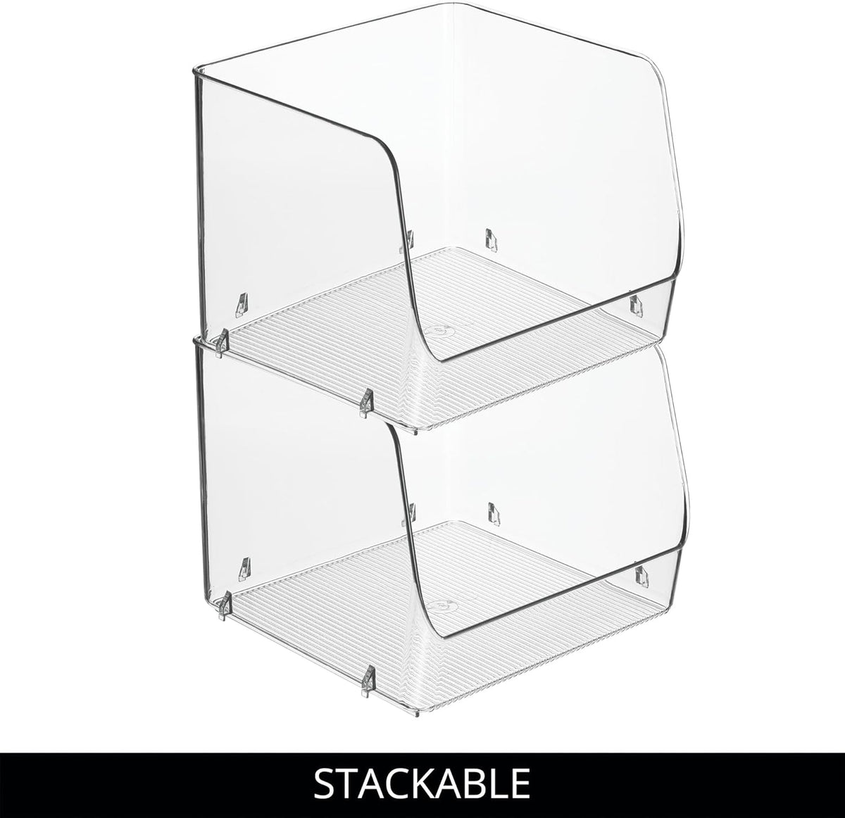 iDesign Stackable Clear Open Front Storage Bin, 4-Pack | Easy Access Organizer, For Kitchen, Pantry or Cabinet
