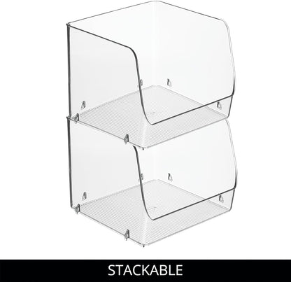 iDesign Stackable Clear Open Front Storage Bin, 4-Pack | Easy Access Organizer, For Kitchen, Pantry or Cabinet