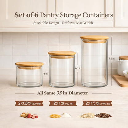 ComSaf 2Pcs Large Glass Storage Containers with Lids 4Qt, 1 Gallon Wide Mouth Flour Sugar Storage Containers, Large Capacity and Sealed for Rice, Cereal, Oat, Easy Clean and Scoop, Pantry Organization
