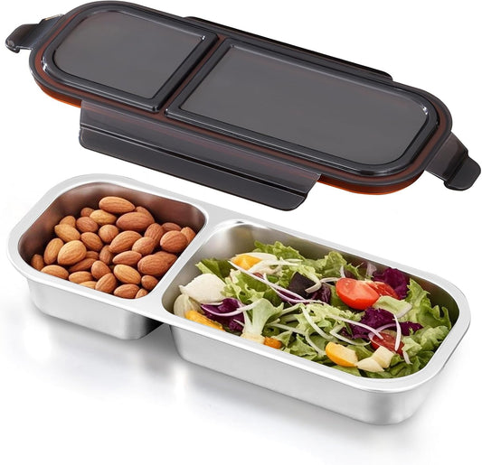 Ugotit Stainless Steel Snack Containers, Reusable Snack Containers with Lids, 3 Compartments Leakproof Snackle Box Organizer, Divided Food Storage Containers for Meal Prep, Travel (20oz, Black)