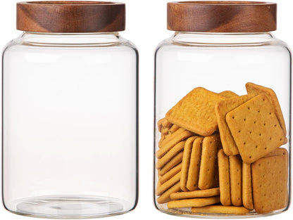 6 pc Glass Spice jars Glass Jars with Screw Lid 5 oz Acacia Wood Glass Herb Sugar Coffee Bean Ground Container Food Storage Canister for Candy Pantry Tea Seasoning Meal Prep Snack (6*150ml(5oz))