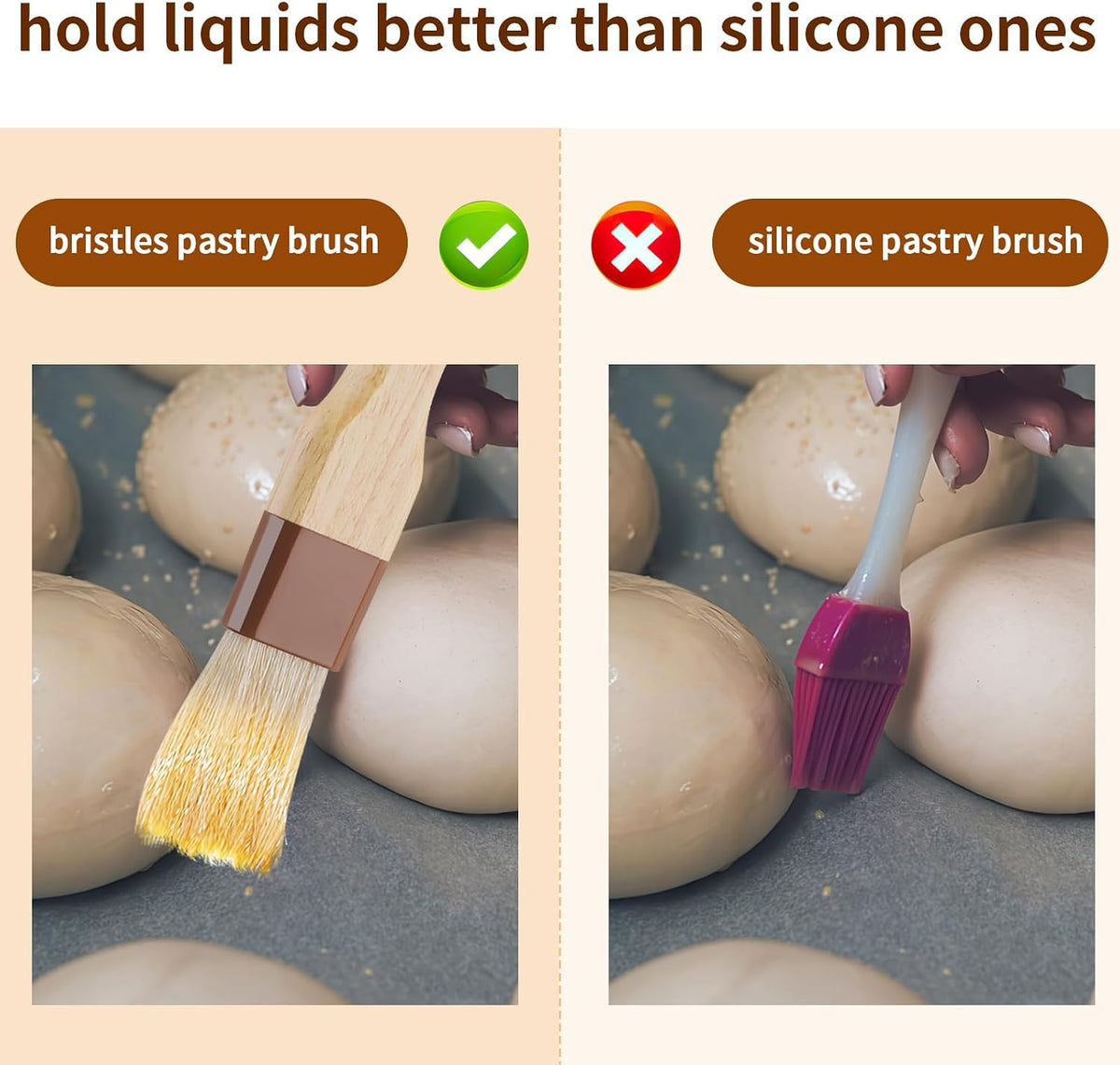 3 Pack Natural Bristle Pastry Brush for Basting Baking Cooking Food