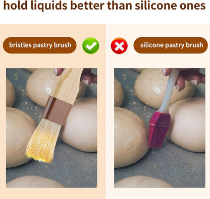 3 Pack Natural Bristle Pastry Brush for Basting Baking Cooking Food
