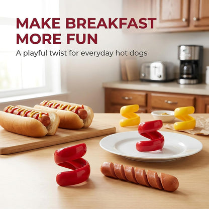 4 Pcs Red and Yellow Spiral Hot Dog Slicers, Manual Fancy Sausage Cutter Spiral Barbecue Hot Dogs Cutter Slicer Kitchen Cutting Auxiliary Gadget Fruit Vegetable Tools Durable Design