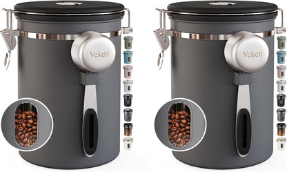 Veken Coffee Canister with Window, Family Choice Awards Winner, Airtight Stainless Steel Home Kitchen Food Storage Container with Lids for Grounds, Beans, Tea, Flour,Cereal,Sugar Jars,Scoop,16OZ,Black