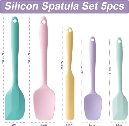 Silicone Spatula Set, 5 Piece Food Grade Rubber Spatulas for Baking, Cooking, and Mixing High Heat Resistant Non Stick Dishwasher Safe BPA-Free (Multicolor)