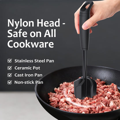 Ourokhome Meat Chopper and Potato Masher, Heat Resistant Nylon Ground Beef Smasher for Hamburger, 5 Curved Blades Nonstick Safe Mixer & Stirrer, Practical Kitchen Gadgets, Mint