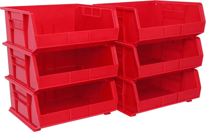 Akro-Mils 30250 AkroBins Plastic Storage Bins, Space-Saving Stackable Bins for Garage, Pantry, Craft Organization, 15" x 16" x 7", Black, 6-Pack