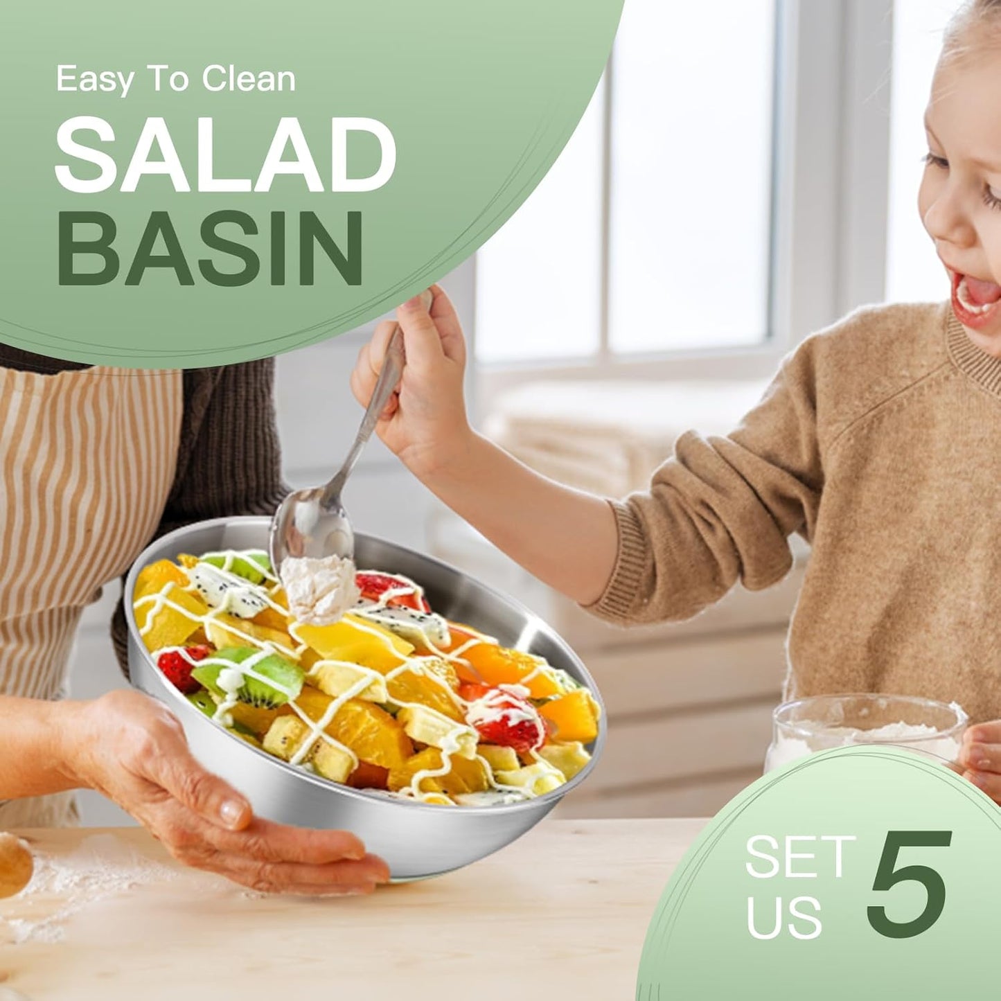 Stainless Steel Mixing Bowl Set - High - Quality, Durable and Rust - Resistant for Baking, Cooking, and Salad Making,Kitchen meal preparation,Great for Mixing & Serving,Anti slip silicone rubber base