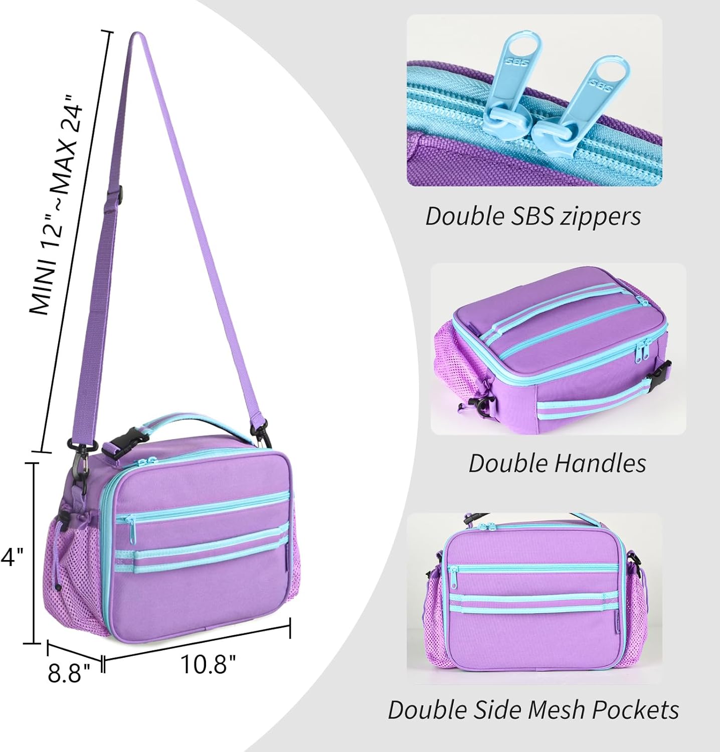 Cerbonny Kids Lunch Box, Insulated Lunch Bag for Girls and Boys, Durable Polyester with PEVA Lining, Adjustable Shoulder Strap, 10.8"L x 4"W x 8.8"H, 5 Pockets
