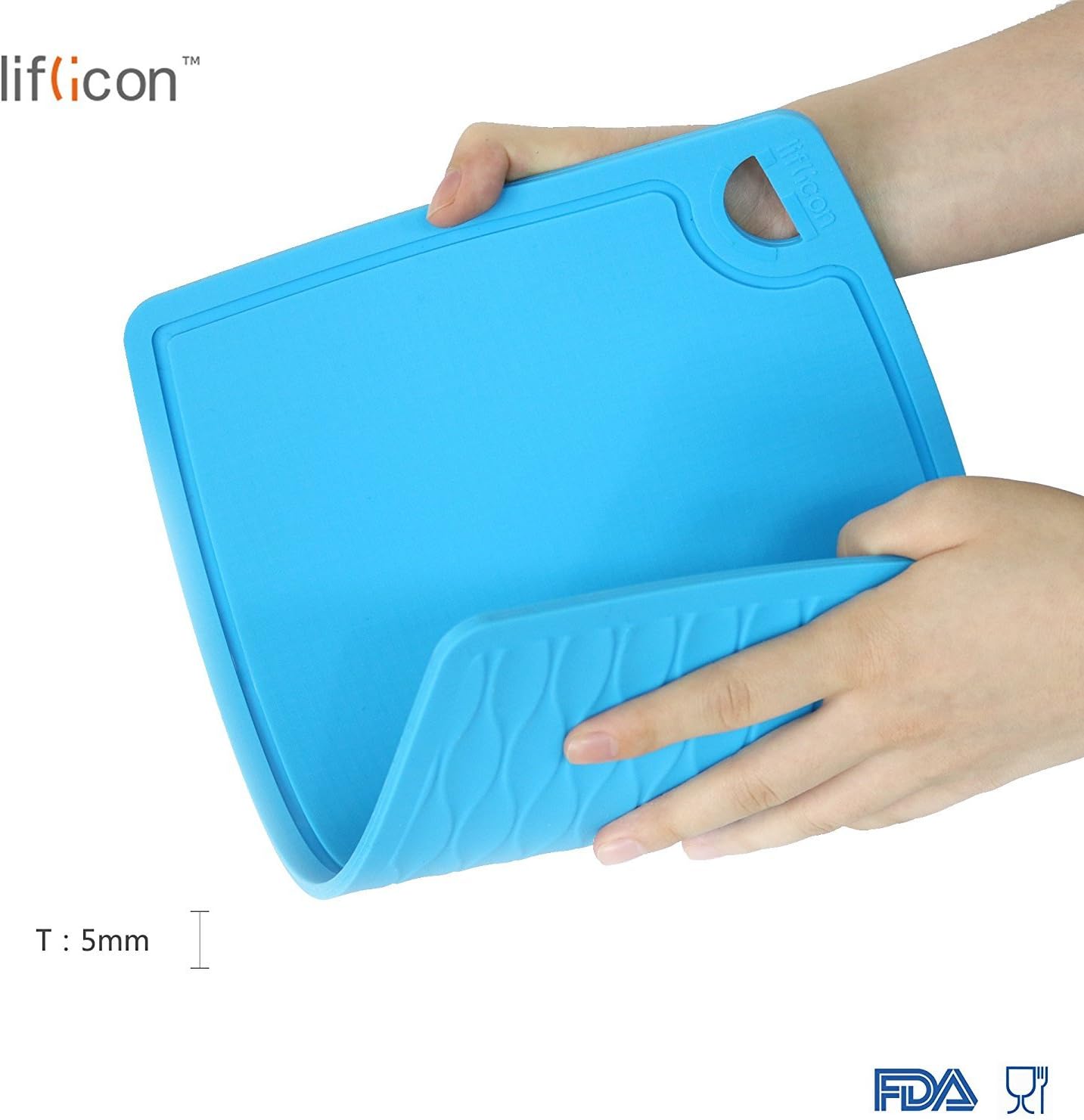 Liflicon Thick Cutting Boards for Kitchen Silicone Chopping Board Set of 2 Mid 12.6'' x 9.1”,Mini 9.1”x7.1” Non-slip Deep Drip Juice Groove Easy Grip Handle,Dishwasher Safe-Red