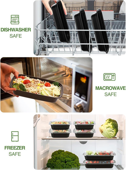 NEEBAKE 60 Sets 32oz Meal Prep Containers 2 Compartment - Plastic Food Storage Containers 2 Compartments with Lids