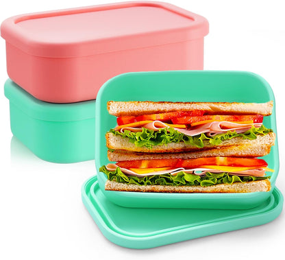 Layhit 4 Pcs Silicone Bento Box Lunch Box for Adult, 23.7 oz Reusable Sandwich Containers Food Storage with Lids Airtight for Lunch Meals Snacks, Dishwasher Freezer Safe (Matte Multicolor)
