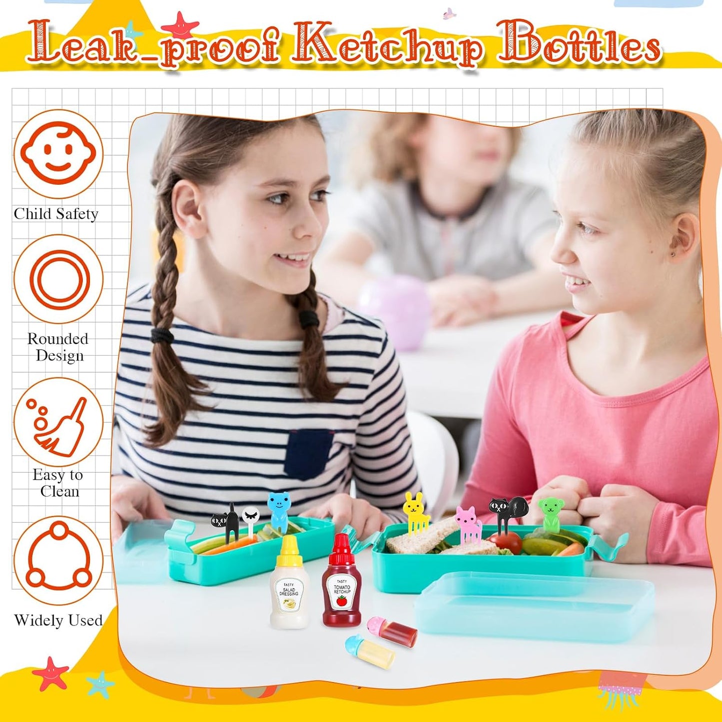 50 Pcs Kids Bento Box Accessories Including Food Picks Mini Condiment Bottles Ketchup Squeeze Bottles, Mini Soy Sauce Container with Funnel for Kids School Bento Camping Office Accessories (Animal)