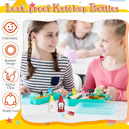 50 Pcs Kids Bento Box Accessories Including Food Picks Mini Condiment Bottles Ketchup Squeeze Bottles, Mini Soy Sauce Container with Funnel for Kids School Bento Camping Office Accessories (Animal)