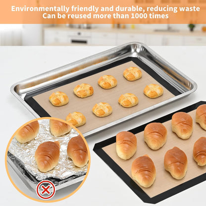 Luckyiren 2 Pack Silicone Baking Mat Set, Nonstick Half Sheet, Orange/Beige