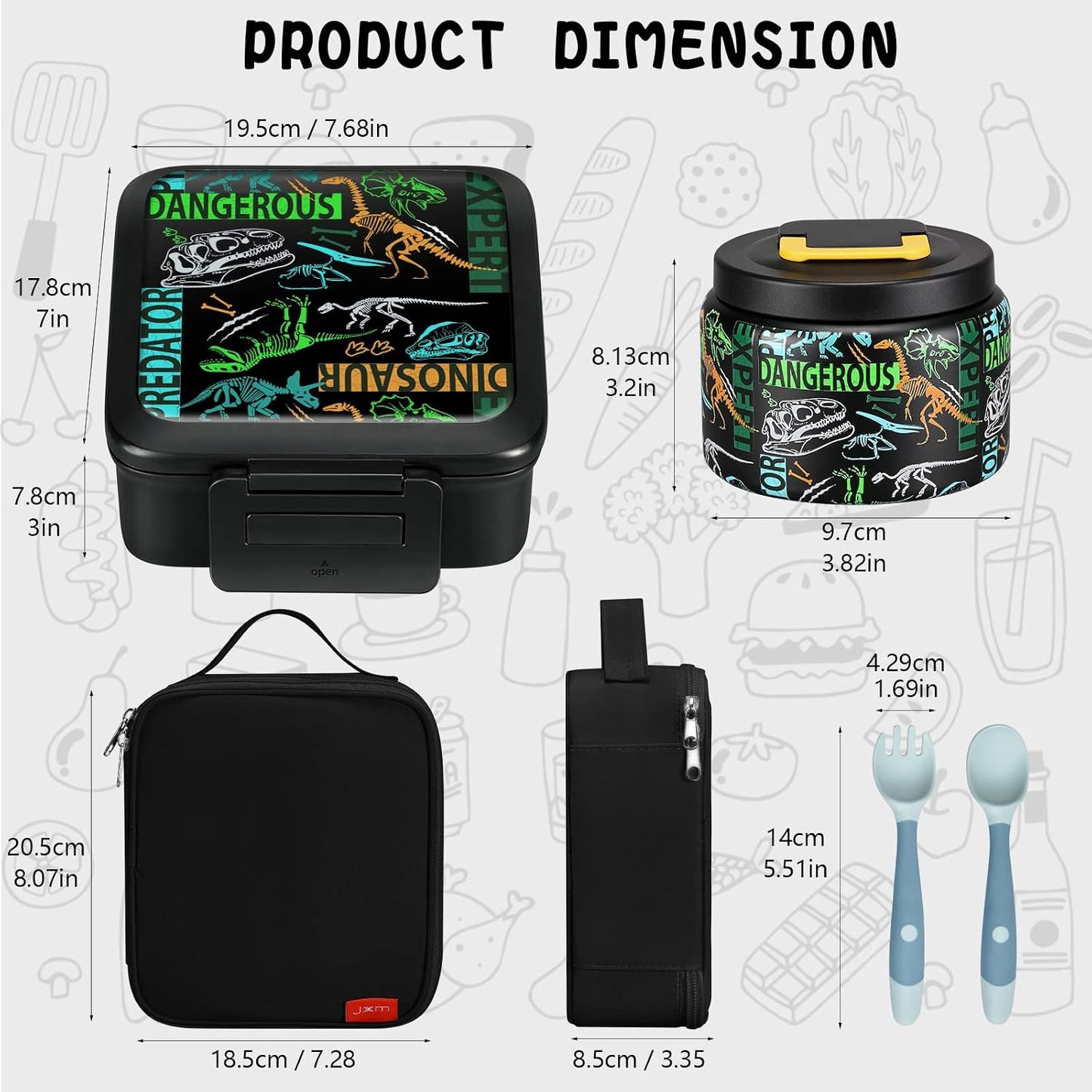 JXXM Bento Lunch Box for Kids With 8oz Soup thermo,Leak-proof Lunch Containers with 5 Compartment,thermo Food Jar and Lunch Bag, Food Containers for School (A-Blue(Extreme Locomotive))