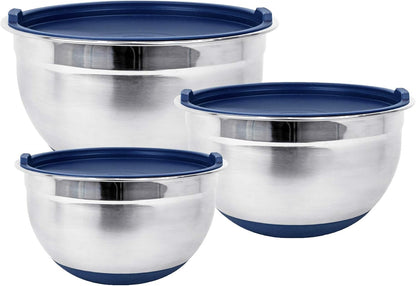Stainless Steel Mixing Bowls with Lids and Non Slip Bases (Set of 5, Black)