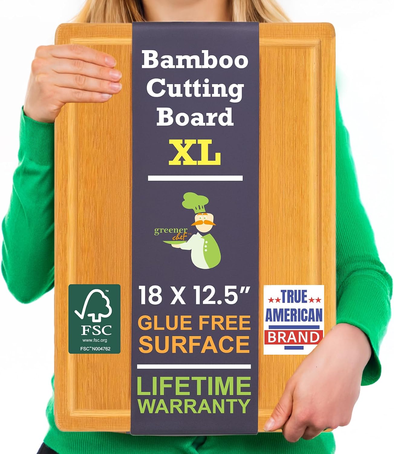 Greener Chef Luxury Bamboo Cutting Board Set of 3 with Glue-Free Surface Technology - Extra Spacious Wood Cutting Boards for Kitchen and XL Chopping Board Set - Replacements for Life