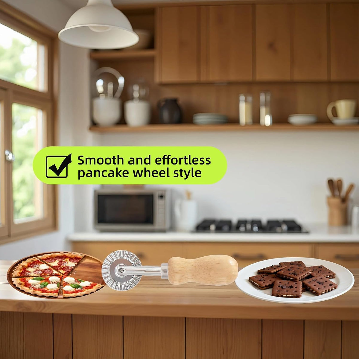 Pasta Maker Cutter Wheel - Pastry Cutter Wheel - Dough Ravioli Pizza Cutter Wheel for Home and Kitchen,Wooden Handle and Zinc Alloy Fluted 5.24"L x 1.3"W