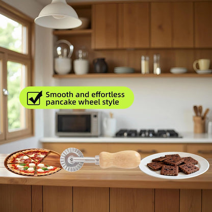 Pasta Maker Cutter Wheel - Pastry Cutter Wheel - Dough Ravioli Pizza Cutter Wheel for Home and Kitchen,Wooden Handle and Zinc Alloy Fluted 5.24"L x 1.3"W