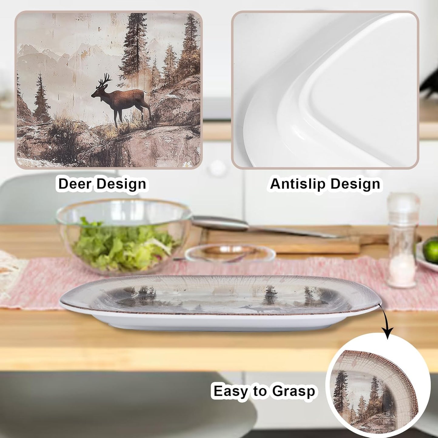 2 Pack Extra Large 17.5 Inch White Serving Trays – Reusable Melamine Platters for Parties, Snacks & Cookies, Durable Food Serving Dishes for Entertaining, Pantry & Kitchen Use White