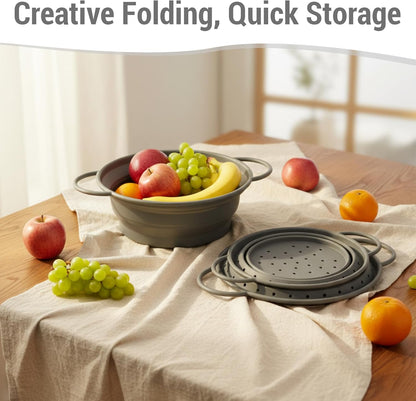 3 Pack Collapsible Colander with Strainer Bowl Set, 11 & 13 In BPA-Free Silicone Colanders for Kitchen, Heat-Resistant Strainer Dishwasher Safe Baskets for Vegetable Fruits(White)