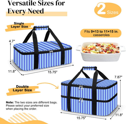 Coobiiya Insulated Casserole Carrier,Lasagna Lugger Tote Keeps Food Hot or Cold,Thermal Lunch Bag Warmer & Cooler Carrier Bag,Portable Tote Bag Fits 9" x 13" Baking Dish for Picnic and Cookout