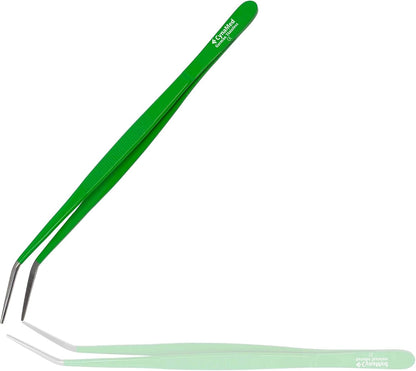 Cynamed 10” Kitchen Premium Tongs Tweezers Stainless Steel, Long with Precision Serrated Tips (Blue, Bayonet)