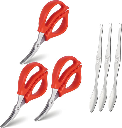 6 Piece red Seafood Scissors Crab Scissors Seafood Shears Multifunctional Crab Leg Crackers and Tools