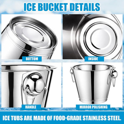 meekoo 4 Pcs 4 Quart Champagne Bucket Wine Bucket Metal Ice Container with 1 Pcs 6 oz Ice Scoop and Handles Stainless Steel Drink Cooler Cocktails Wine Chiller Beer Tub for Bar Party BBQ Banquet