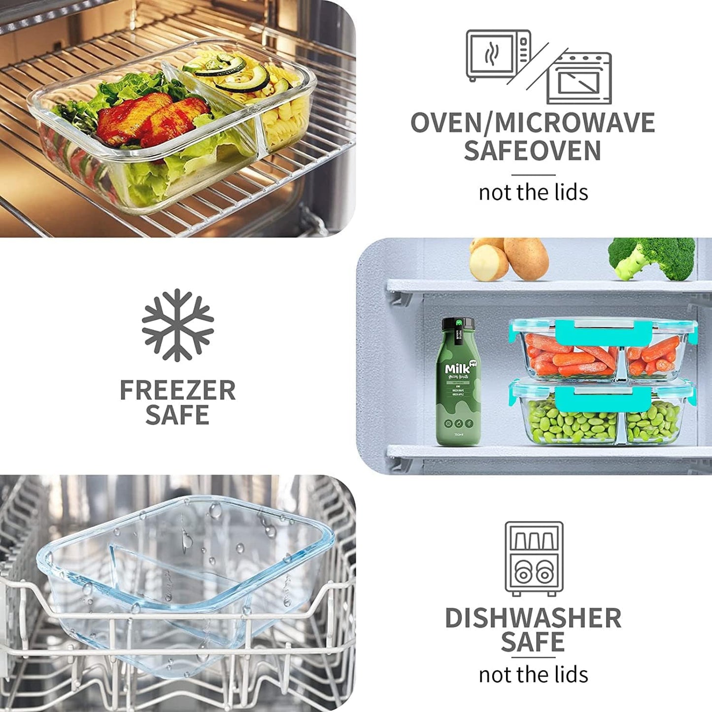 KOMUEE 10 Packs 30oz Glass Meal Prep Containers 2 Compartments,Glass Food Storage Containers with Lids,Airtight Lunch Bento Boxes,Microwave,Oven,Freezer and Dishwasher Safe