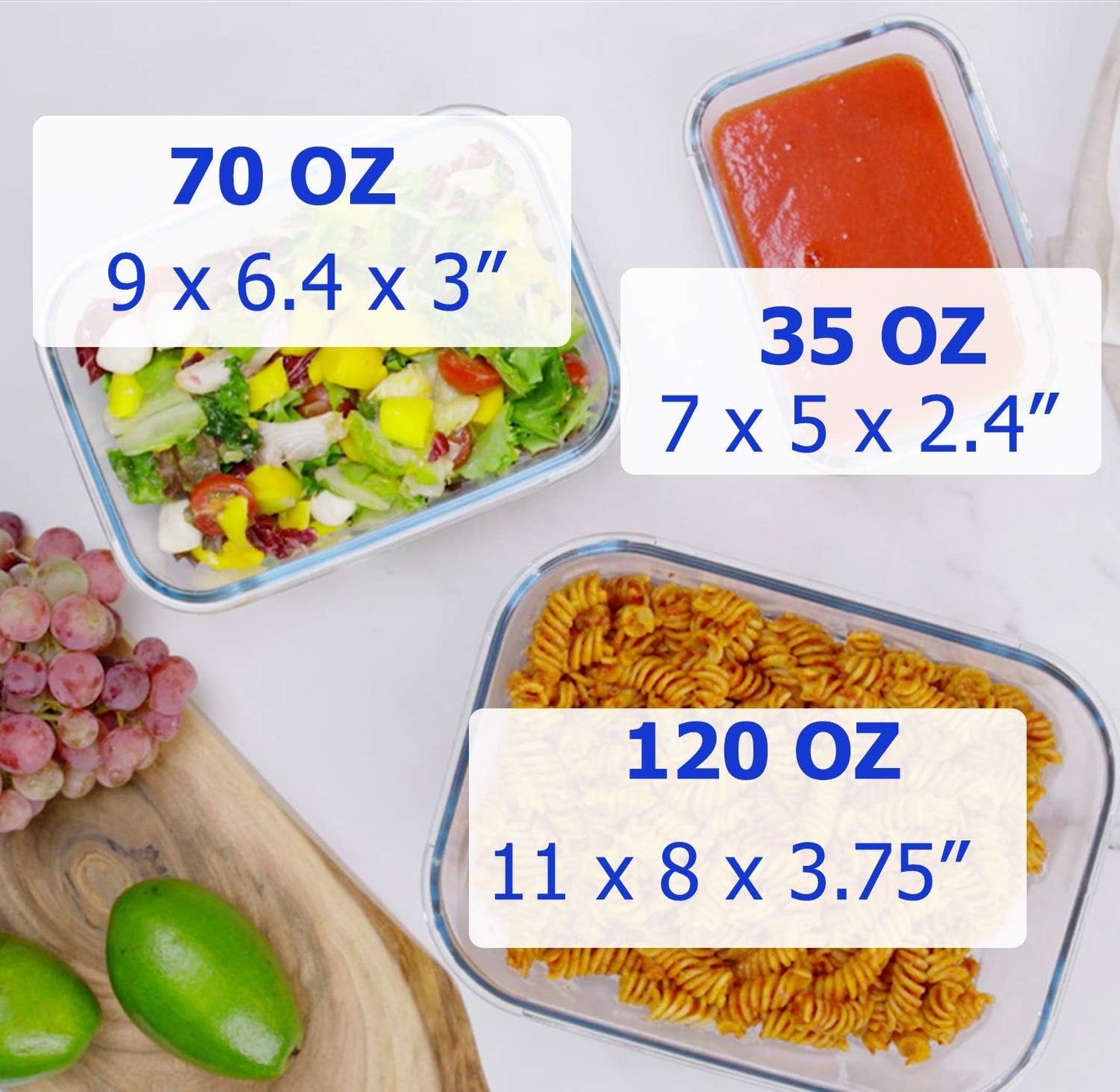 X-LARGE Glass Food Storage Containers with Lids Baking Dish Set Glass Storage Containers with Locking Lid Set 3-120 oz/70 oz/35 oz - Large Meal Prep Storing Serving Food Leakproof Ovensafe